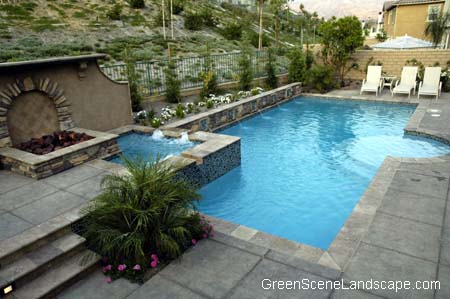 Pederson swimming pool with fire hearth